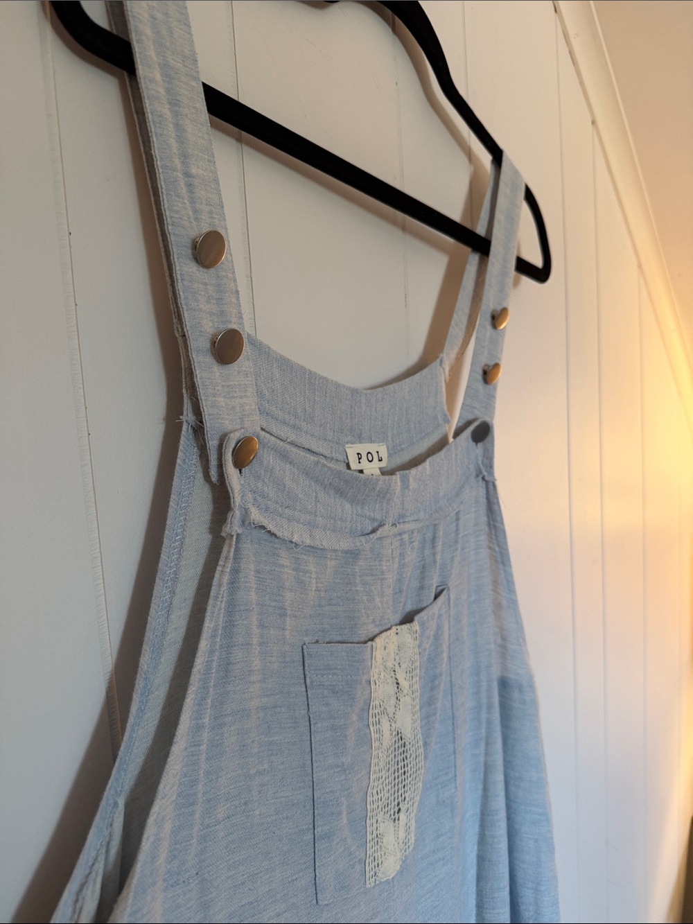 POL Boho Wide-Leg Overalls in Light Blue with Crochet Detailing - Picture 5 of 16